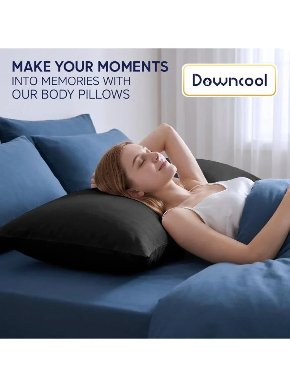 〽️Large Body Insert Breathable Full Body Pillow Long Bed Pillow Black 20x54